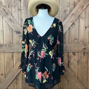 Floral black romper shorts